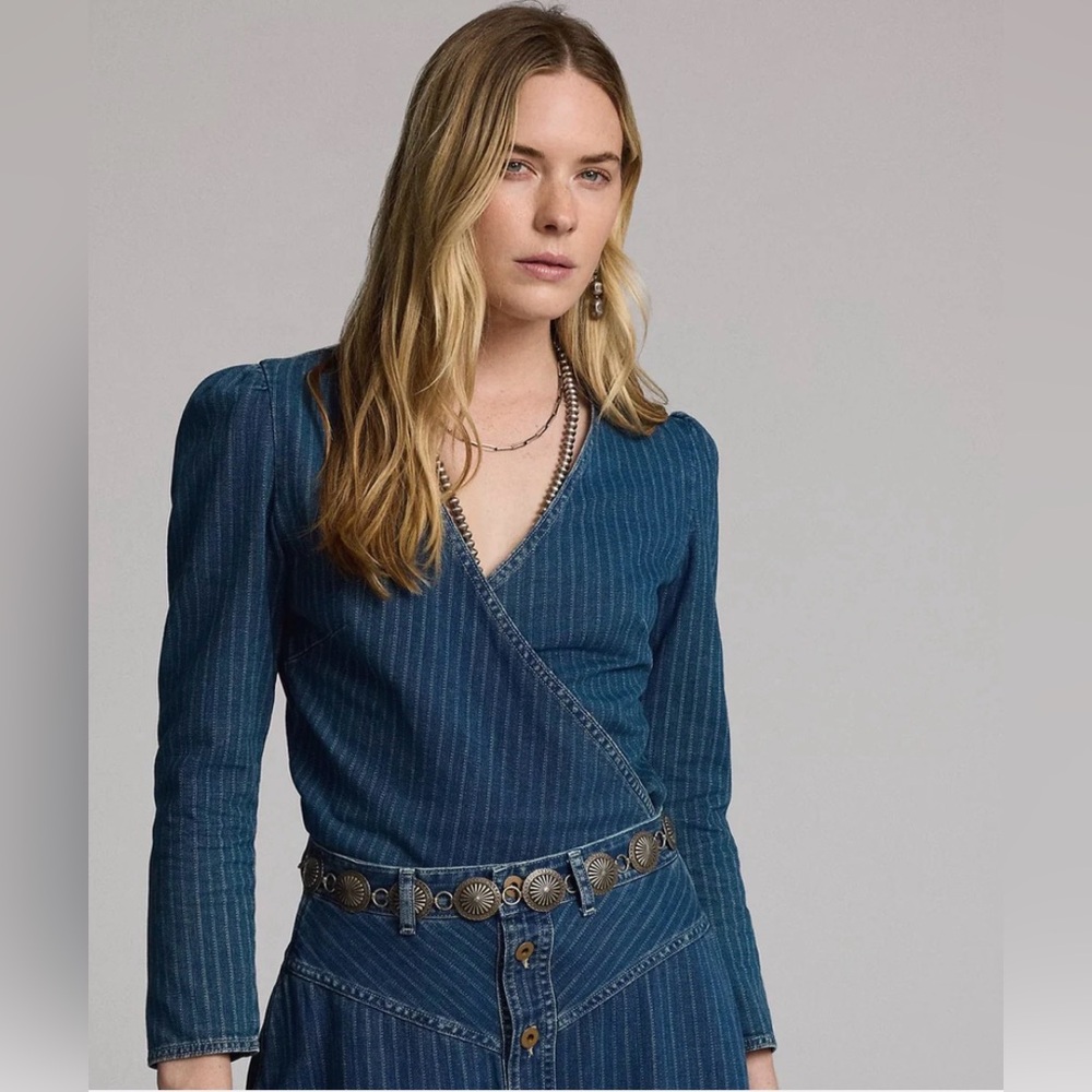 NWT - originally $395 RRL Indigo striped denim wrap top